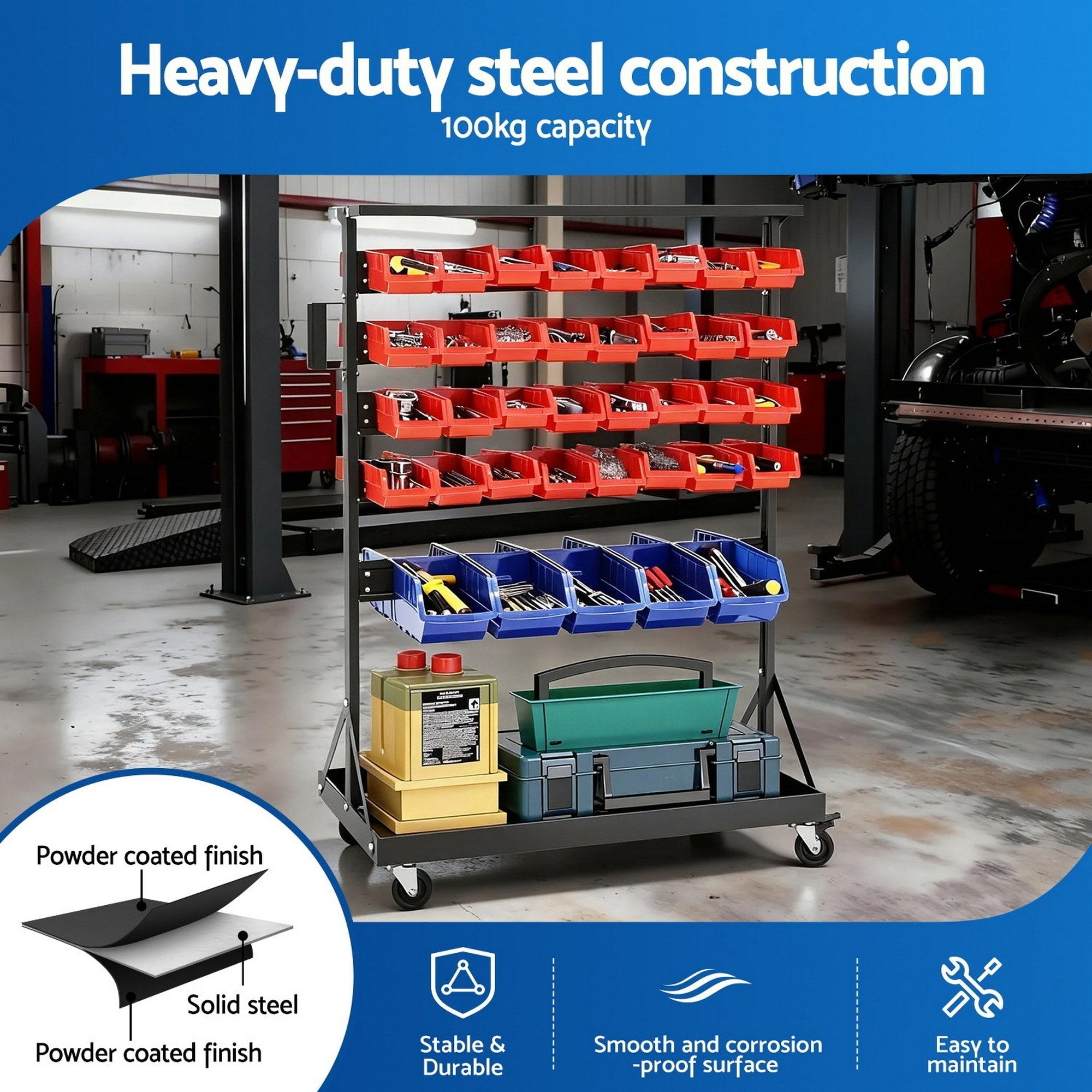 74 Bins Storage Rack Double Sided Mobile Garage Workshop Tools Organizer - Tools > Tools Storage > Wall Storage Racks - Rivercity House & Home Co. (ABN 18 642 972 209) - Affordable Modern Furniture Australia