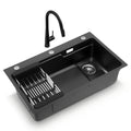 75x45cm Stainless Steel Single Bowl Kitchen Sink with Pull-Out Mixer Tap - Black