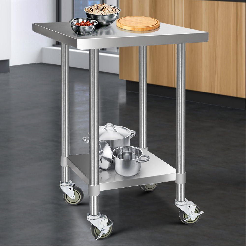 760x760mm Stainless Steel Kitchen Bench with Wheels 430 - Furniture > Dining > Kitchen Sinks - Rivercity House & Home Co. (ABN 18 642 972 209) - Affordable Modern Furniture Australia