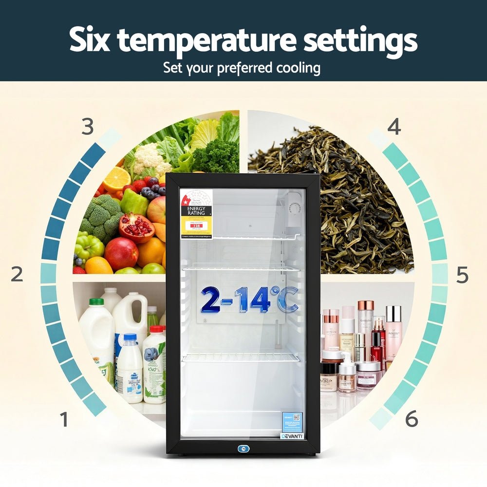 78L Bar Fridge Glass Door Mini Fridge Countertop Cooler Black - Appliances > Fridges & Freezers > Fridges - Rivercity House & Home Co. (ABN 18 642 972 209) - Affordable Modern Furniture Australia