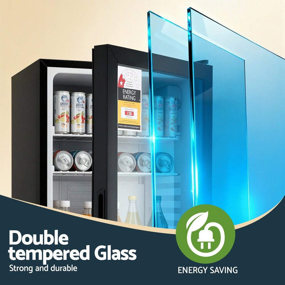 78L Bar Fridge Glass Door Mini Fridge Countertop Cooler Black - Appliances > Fridges & Freezers > Fridges - Rivercity House & Home Co. (ABN 18 642 972 209) - Affordable Modern Furniture Australia