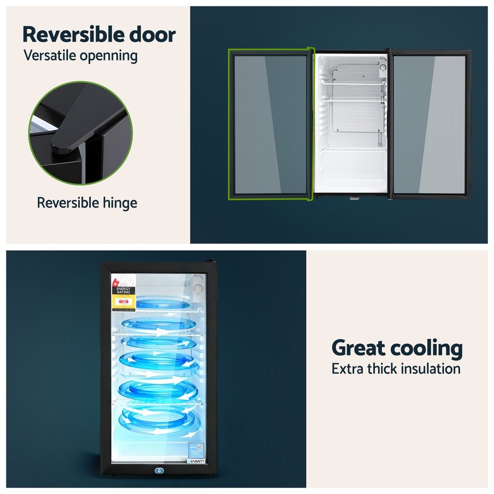 78L Bar Fridge Glass Door Mini Fridge Countertop Cooler Black - Appliances > Fridges & Freezers > Fridges - Rivercity House & Home Co. (ABN 18 642 972 209) - Affordable Modern Furniture Australia