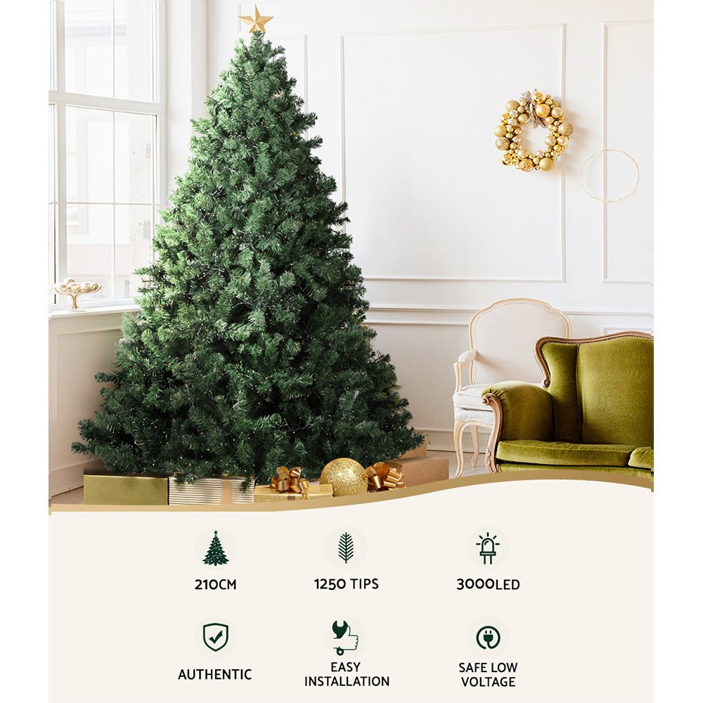 7FT / 2.1M Christmas Tree - 1250 Tips - Pre-lit 3000 Warm White LED Lights - 8 Light Modes - Green - Rivercity House & Home Co. (ABN 18 642 972 209) - Affordable Modern Furniture Australia