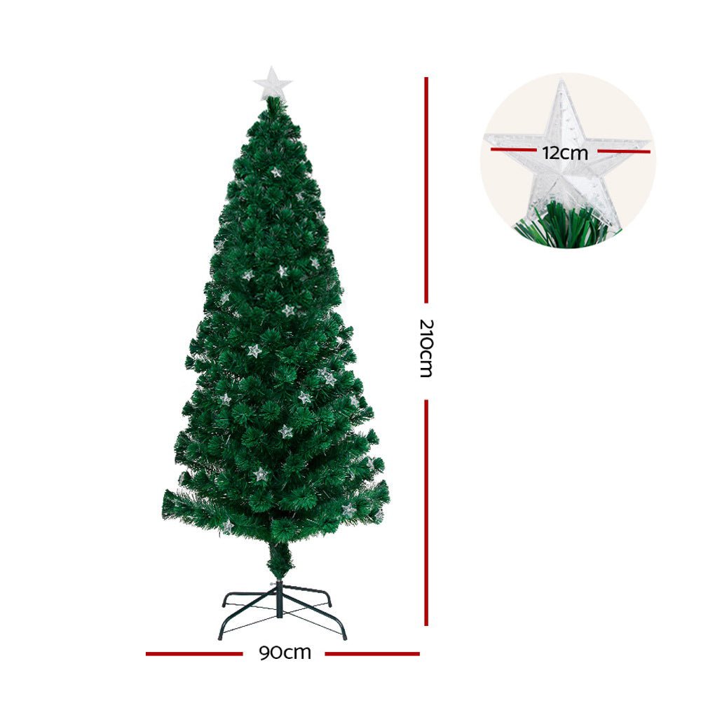 7FT / 2.1M Fibre Optic Christmas Tree – 280 Tips – Pre-lit Multi-Colour LED Fibre Optic Lights with Star Topper & 50 Fibre Optic Stars - Occasions - Rivercity House & Home Co. (ABN 18 642 972 209) - Affordable Modern Furniture Australia