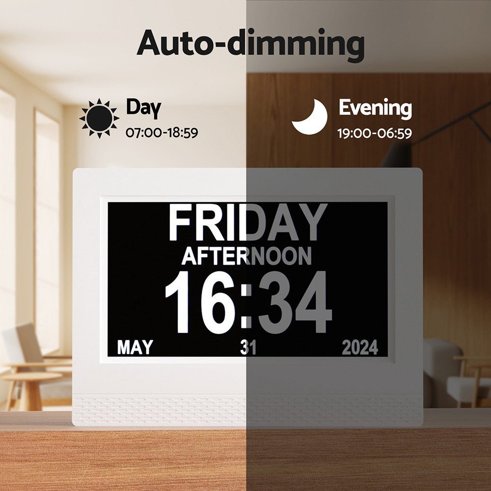 7Inch Digital Day Clock Calendar Alarm White - Home & Garden > Home & Garden Others - Rivercity House & Home Co. (ABN 18 642 972 209) - Affordable Modern Furniture Australia