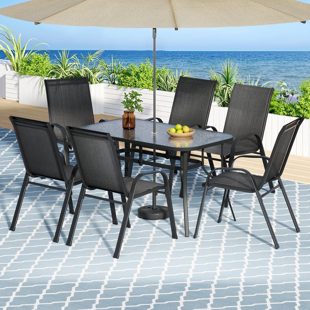7PC Outdoor Dining Set Table and Chairs Patio Furniture Bistro Set Garden Black - Furniture > Outdoor > Outdoor Dining Sets - Rivercity House & Home Co. (ABN 18 642 972 209) - Affordable Modern Furniture Australia