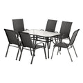 7PC Outdoor Mesh Dining Set with Table and Chairs Patio Bistro Furniture - Black