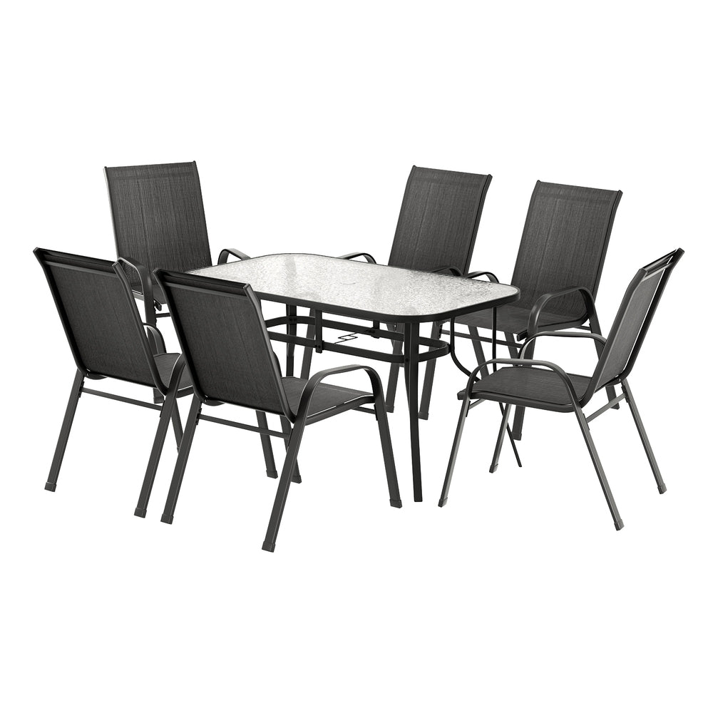 7PC Outdoor Dining Set Table and Chairs Patio Furniture Bistro Set Garden Black - Furniture > Outdoor > Outdoor Dining Sets - Rivercity House & Home Co. (ABN 18 642 972 209) - Affordable Modern Furniture Australia