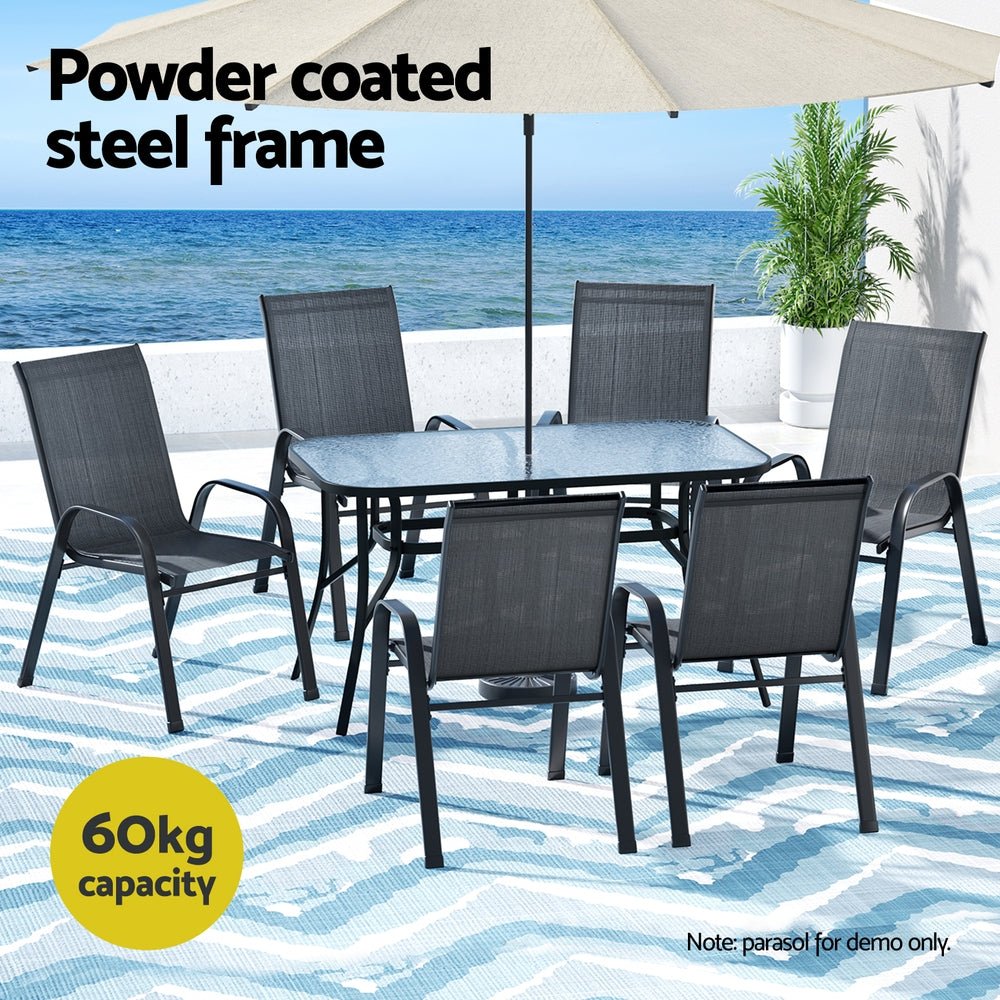 7PC Outdoor Dining Set Table and Chairs Patio Furniture Bistro Set Garden Black - Furniture > Outdoor > Outdoor Dining Sets - Rivercity House & Home Co. (ABN 18 642 972 209) - Affordable Modern Furniture Australia