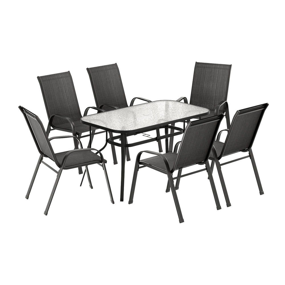 7PC Outdoor Dining Set Table and Chairs Patio Furniture Bistro Set Garden Black - Furniture > Outdoor > Outdoor Dining Sets - Rivercity House & Home Co. (ABN 18 642 972 209) - Affordable Modern Furniture Australia
