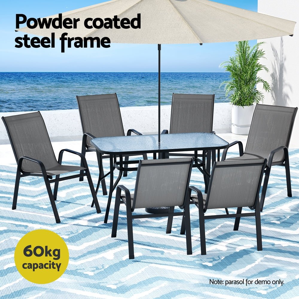 7PC Outdoor Dining Set Table and Chairs Patio Furniture Bistro Set Garden Grey - Furniture > Outdoor > Outdoor Dining Sets - Rivercity House & Home Co. (ABN 18 642 972 209) - Affordable Modern Furniture Australia