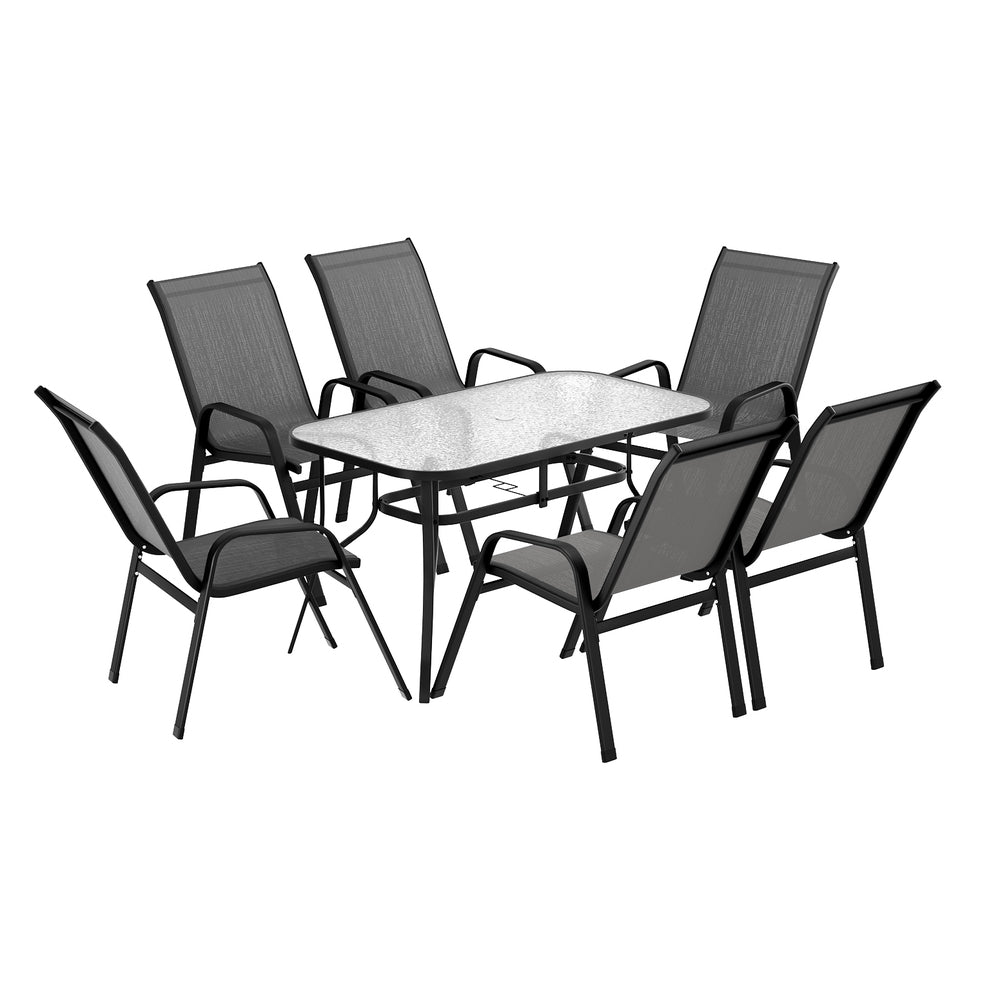 7PC Outdoor Dining Set Table and Chairs Patio Furniture Bistro Set Garden Grey - Furniture > Outdoor > Outdoor Dining Sets - Rivercity House & Home Co. (ABN 18 642 972 209) - Affordable Modern Furniture Australia