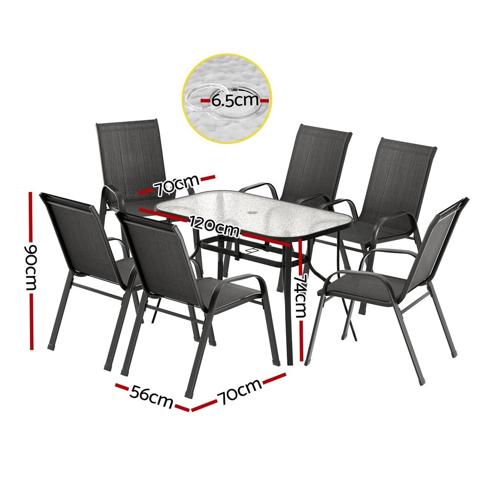 7PC Outdoor Dining Set Table and Chairs Patio Furniture Garden Bistro Set Black - Furniture > Outdoor > Outdoor Dining Sets - Rivercity House & Home Co. (ABN 18 642 972 209) - Affordable Modern Furniture Australia