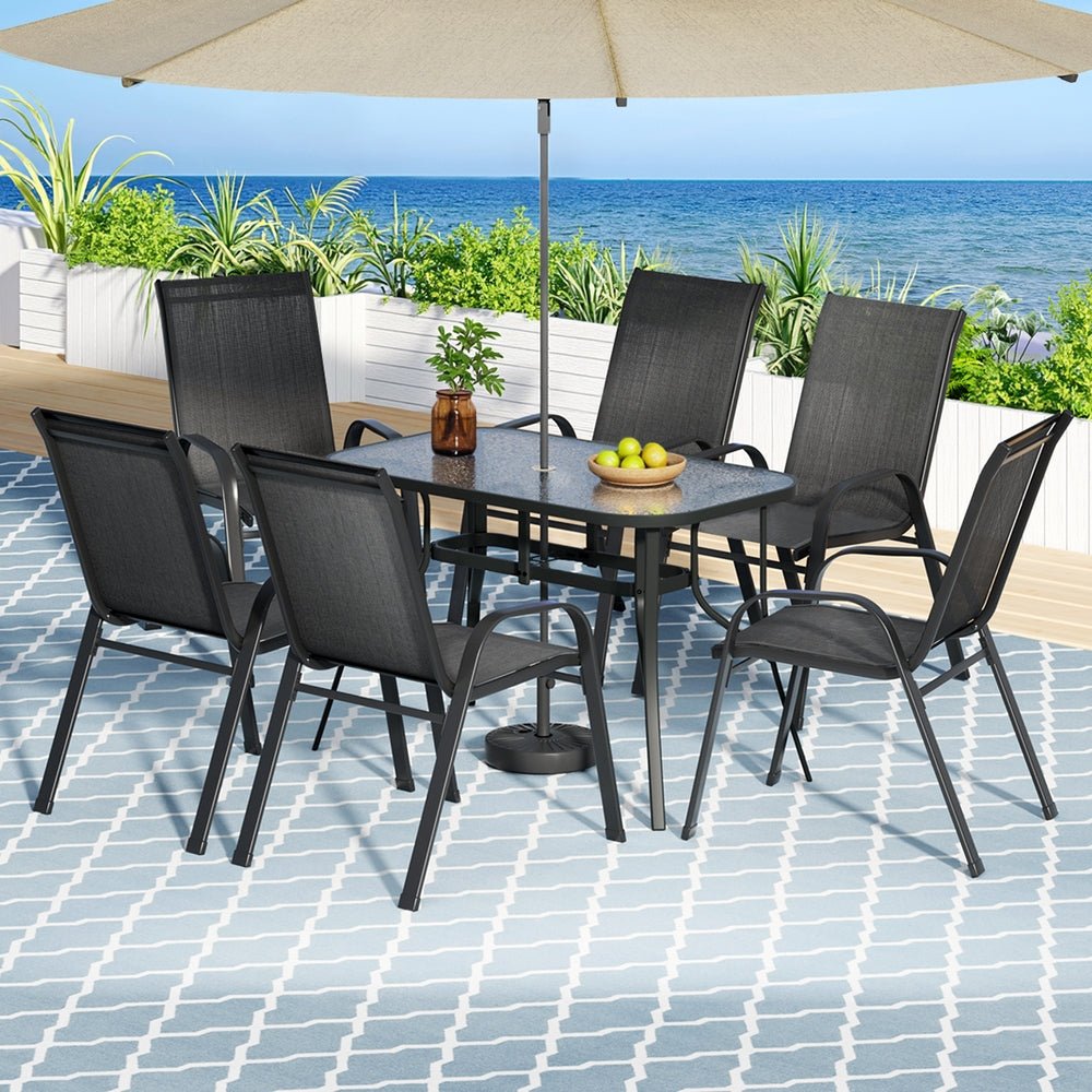 7PC Outdoor Dining Set Table and Chairs Patio Furniture Garden Bistro Set Black - Furniture > Outdoor > Outdoor Dining Sets - Rivercity House & Home Co. (ABN 18 642 972 209) - Affordable Modern Furniture Australia