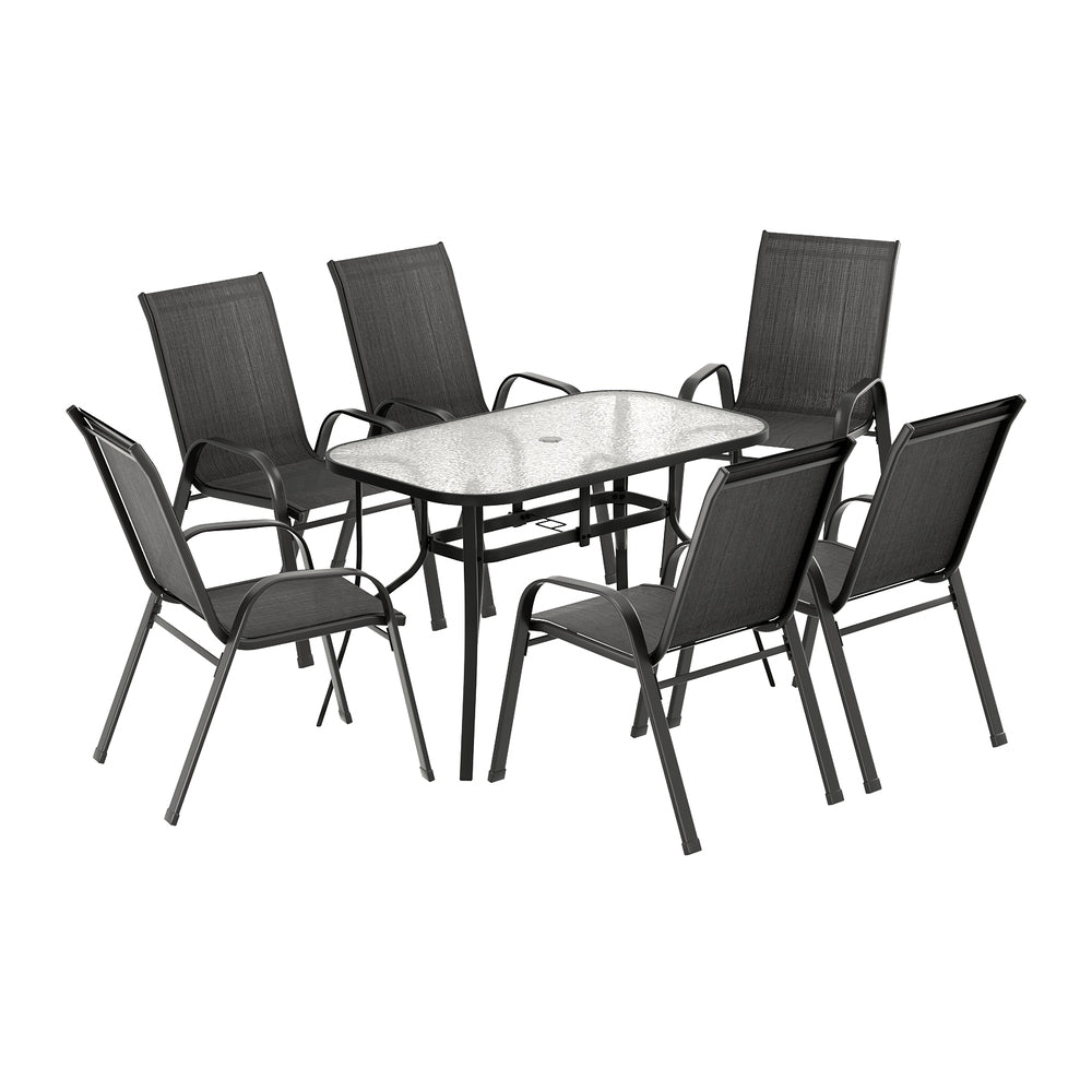 7PC Outdoor Dining Set Table and Chairs Patio Furniture Garden Bistro Set Black - Furniture > Outdoor > Outdoor Dining Sets - Rivercity House & Home Co. (ABN 18 642 972 209) - Affordable Modern Furniture Australia