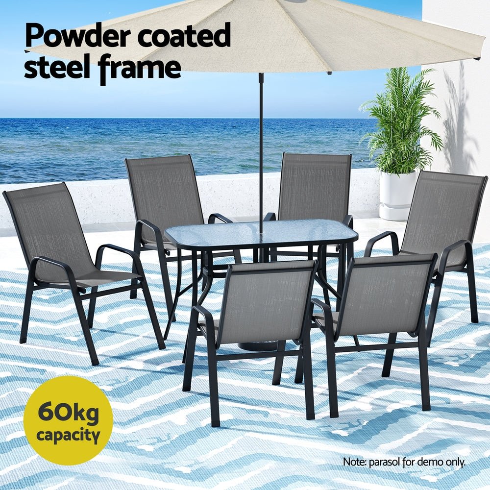 7PC Outdoor Dining Set Table and Chairs Patio Furniture Garden Bistro Set Grey - Furniture > Outdoor > Outdoor Dining Sets - Rivercity House & Home Co. (ABN 18 642 972 209) - Affordable Modern Furniture Australia