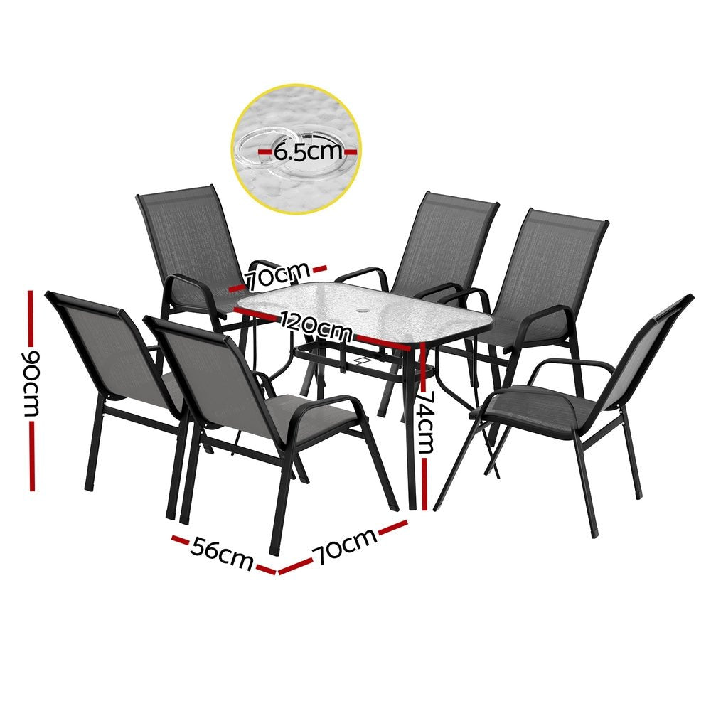 7PC Outdoor Dining Set Table and Chairs Patio Furniture Garden Bistro Set Grey - Furniture > Outdoor > Outdoor Dining Sets - Rivercity House & Home Co. (ABN 18 642 972 209) - Affordable Modern Furniture Australia