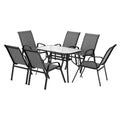 7PC Outdoor Mesh Dining Set with Tempered Glass Table and Stackable Chairs - Grey