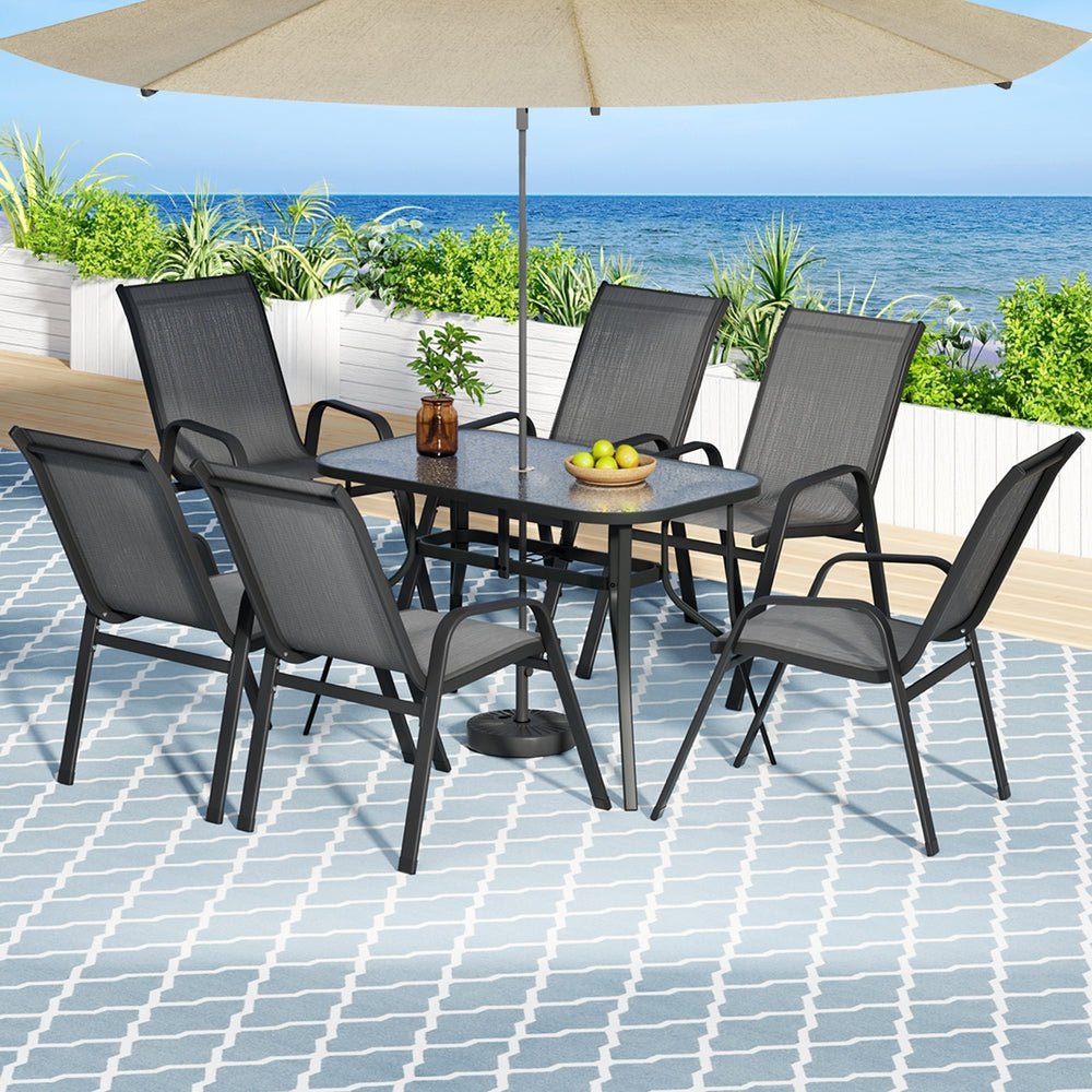7PC Outdoor Dining Set Table and Chairs Patio Furniture Garden Bistro Set Grey - Furniture > Outdoor > Outdoor Dining Sets - Rivercity House & Home Co. (ABN 18 642 972 209) - Affordable Modern Furniture Australia