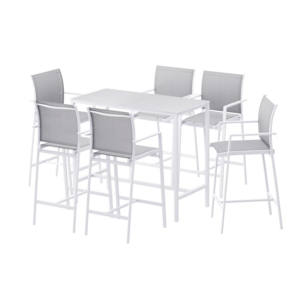 7PCS Outdoor Bar Set Stools Dining Chairs Table Patio Steel Bistro Set White - Furniture > Outdoor > Outdoor Chairs - Rivercity House & Home Co. (ABN 18 642 972 209) - Affordable Modern Furniture Australia