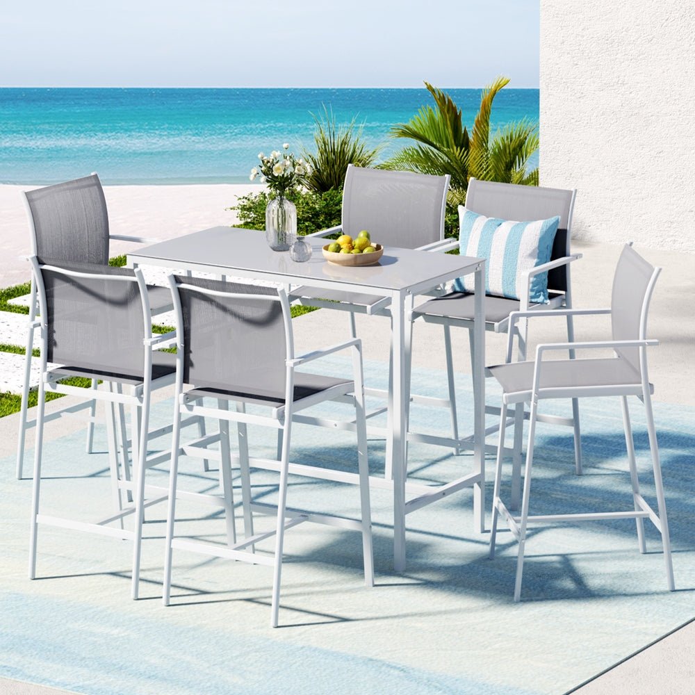 7PCS Outdoor Bar Set Stools Dining Chairs Table Patio Steel Bistro Set White - Furniture > Outdoor > Outdoor Chairs - Rivercity House & Home Co. (ABN 18 642 972 209) - Affordable Modern Furniture Australia