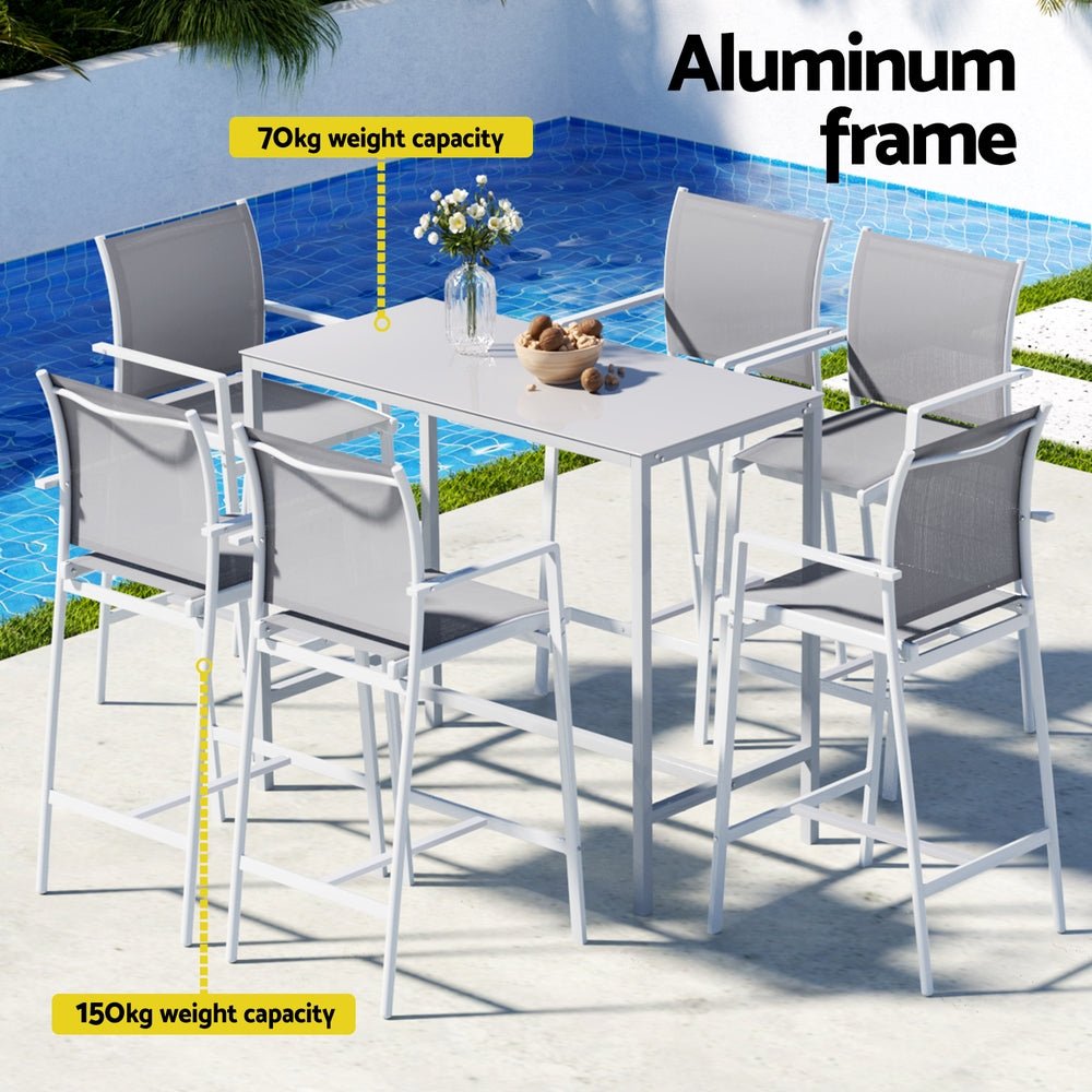 7PCS Outdoor Bar Set Stools Dining Chairs Table Patio Steel Bistro Set White - Furniture > Outdoor > Outdoor Chairs - Rivercity House & Home Co. (ABN 18 642 972 209) - Affordable Modern Furniture Australia