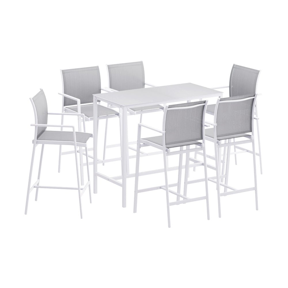 7PCS Outdoor Bar Set Stools Dining Chairs Table Patio Steel Bistro Set White - Furniture > Outdoor > Outdoor Chairs - Rivercity House & Home Co. (ABN 18 642 972 209) - Affordable Modern Furniture Australia