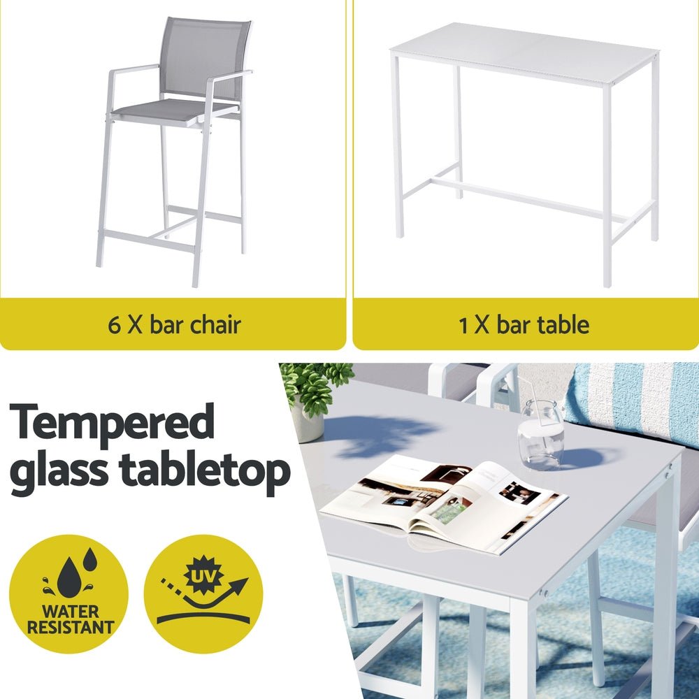 7PCS Outdoor Bar Set Stools Dining Chairs Table Patio Steel Bistro Set White - Furniture > Outdoor > Outdoor Chairs - Rivercity House & Home Co. (ABN 18 642 972 209) - Affordable Modern Furniture Australia