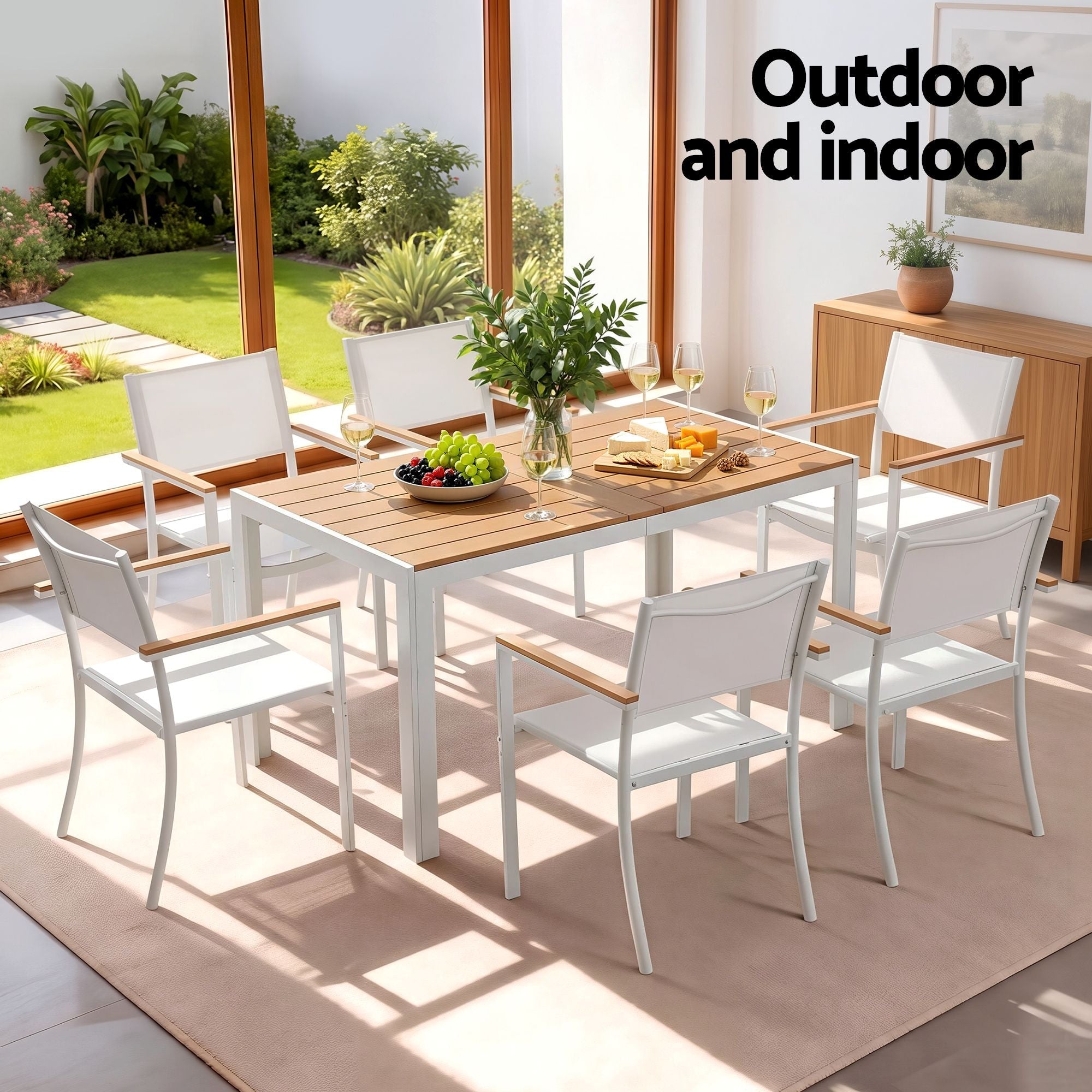 7PCS Outdoor Dining Set Table and Chairs Patio Garden Furniture Bistro Set White - Furniture > Outdoor > Outdoor Dining Sets - Rivercity House & Home Co. (ABN 18 642 972 209) - Affordable Modern Furniture Australia