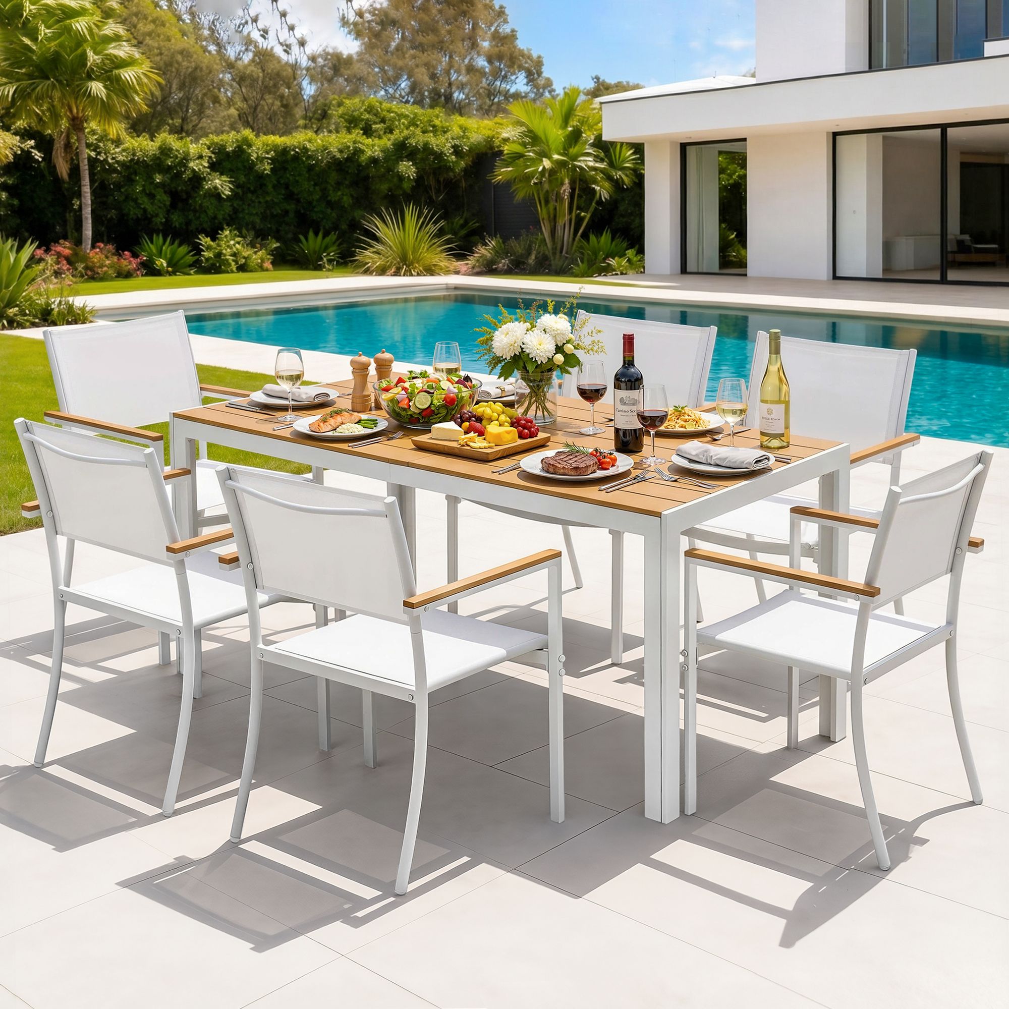 7PCS Outdoor Dining Set Table and Chairs Patio Garden Furniture Bistro Set White - Furniture > Outdoor > Outdoor Dining Sets - Rivercity House & Home Co. (ABN 18 642 972 209) - Affordable Modern Furniture Australia