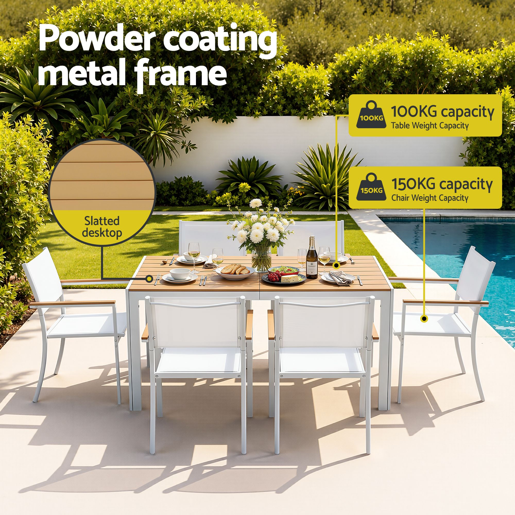 7PCS Outdoor Dining Set Table and Chairs Patio Garden Furniture Bistro Set White - Furniture > Outdoor > Outdoor Dining Sets - Rivercity House & Home Co. (ABN 18 642 972 209) - Affordable Modern Furniture Australia
