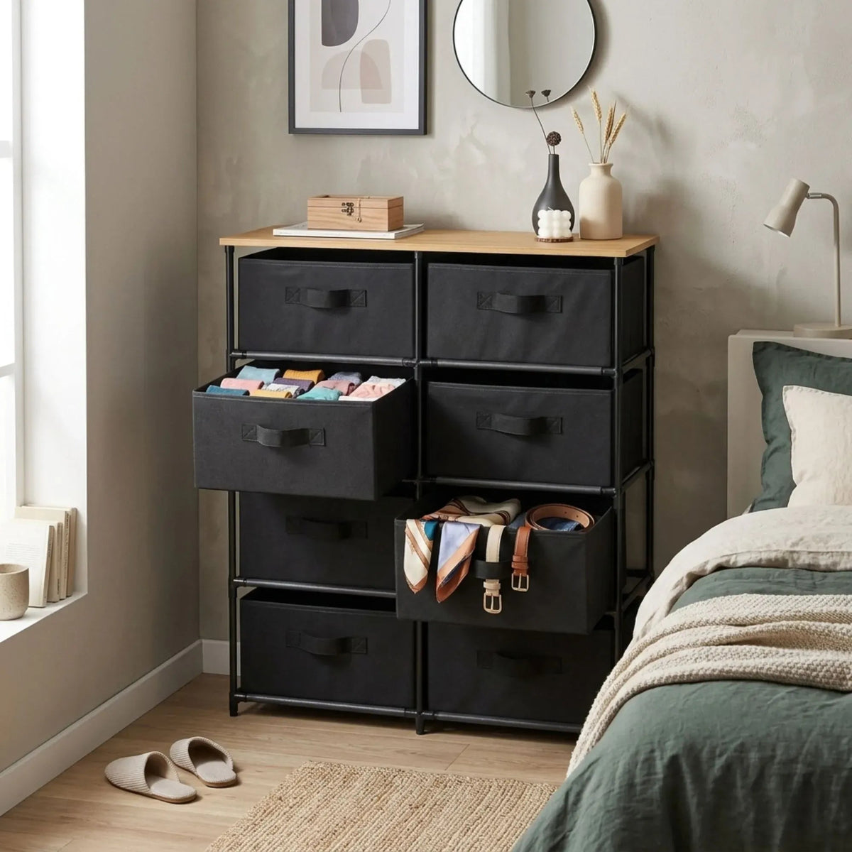 8 Drawer Fabric Storage Dresser with Steel Frame - Black - Furniture > Sofas > Sofa Accessories - Rivercity House & Home Co. (ABN 18 642 972 209) - Affordable Modern Furniture Australia