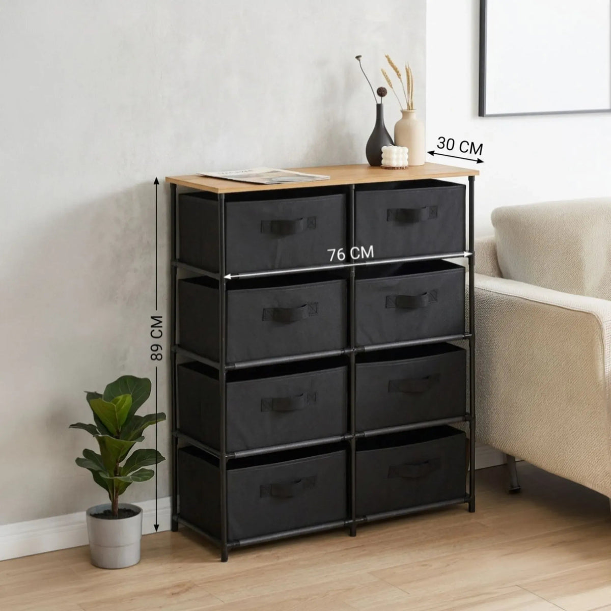 8 Drawer Fabric Storage Dresser with Steel Frame - Black - Furniture > Sofas > Sofa Accessories - Rivercity House & Home Co. (ABN 18 642 972 209) - Affordable Modern Furniture Australia