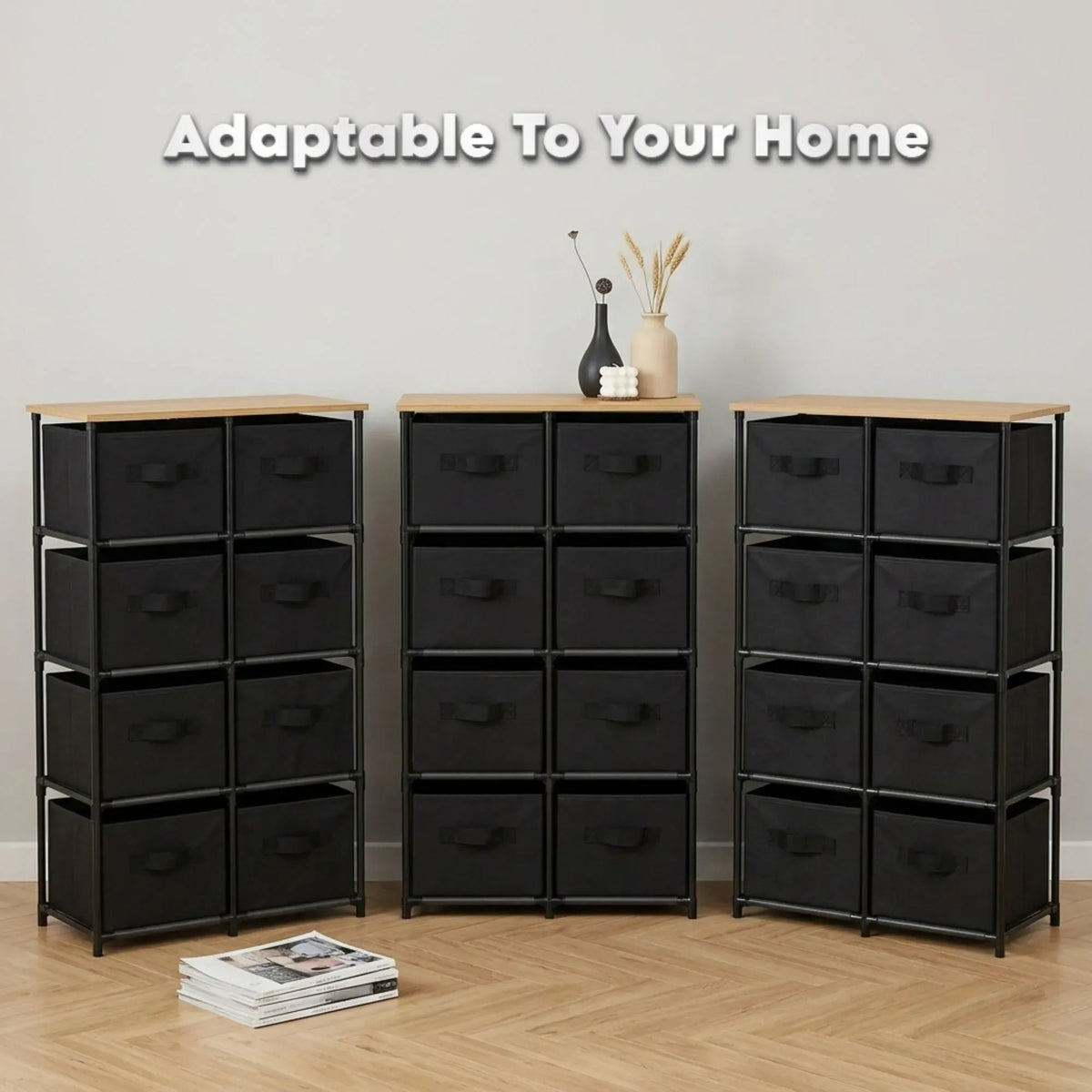 8 Drawer Fabric Storage Dresser with Steel Frame - Black - Furniture > Sofas > Sofa Accessories - Rivercity House & Home Co. (ABN 18 642 972 209) - Affordable Modern Furniture Australia