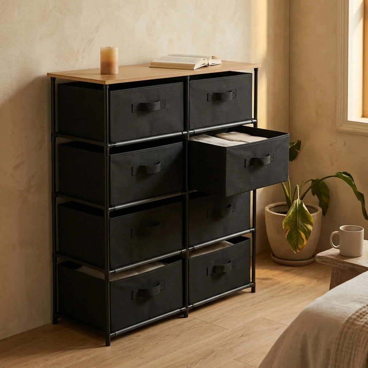 8 Drawer Fabric Storage Dresser with Steel Frame - Black - Furniture > Sofas > Sofa Accessories - Rivercity House & Home Co. (ABN 18 642 972 209) - Affordable Modern Furniture Australia
