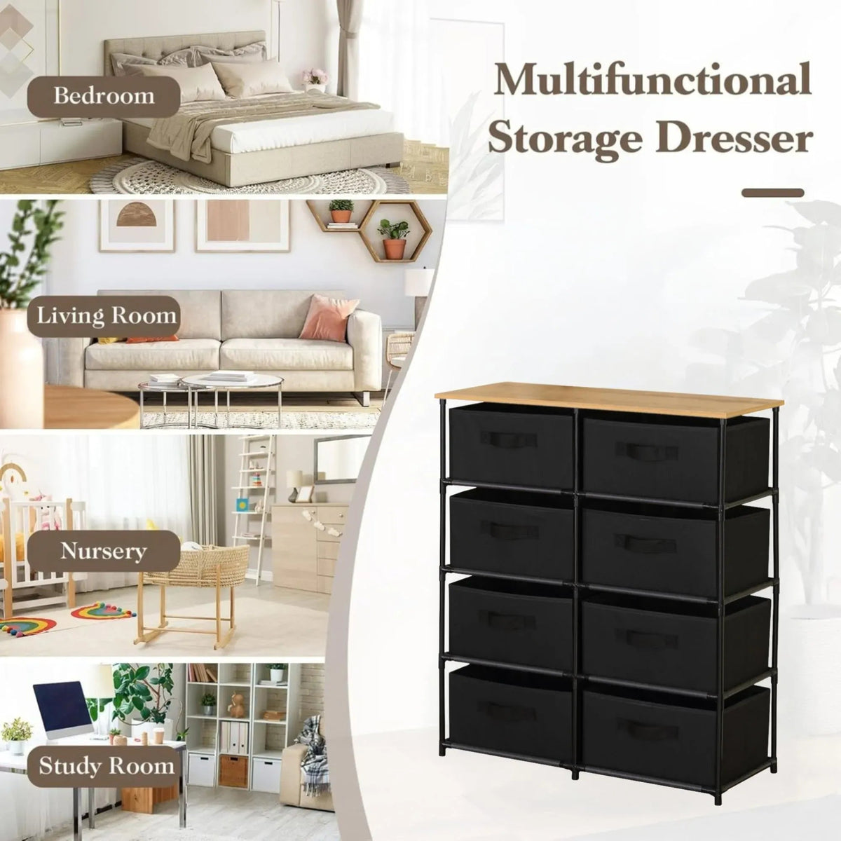 8 Drawer Fabric Storage Dresser with Steel Frame - Black - Furniture > Sofas > Sofa Accessories - Rivercity House & Home Co. (ABN 18 642 972 209) - Affordable Modern Furniture Australia