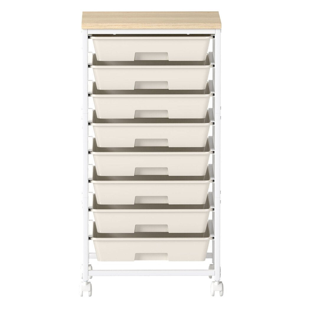8 Drawer Mobile Storage Trolley with Wooden Top and Swivel Wheels - Natural - Rivercity House & Home Co. (ABN 18 642 972 209) - Affordable Modern Furniture Australia