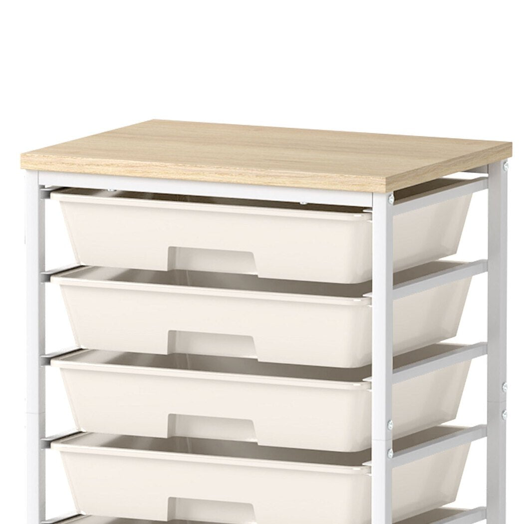 8 Drawer Mobile Storage Trolley with Wooden Top and Swivel Wheels - Natural - Rivercity House & Home Co. (ABN 18 642 972 209) - Affordable Modern Furniture Australia