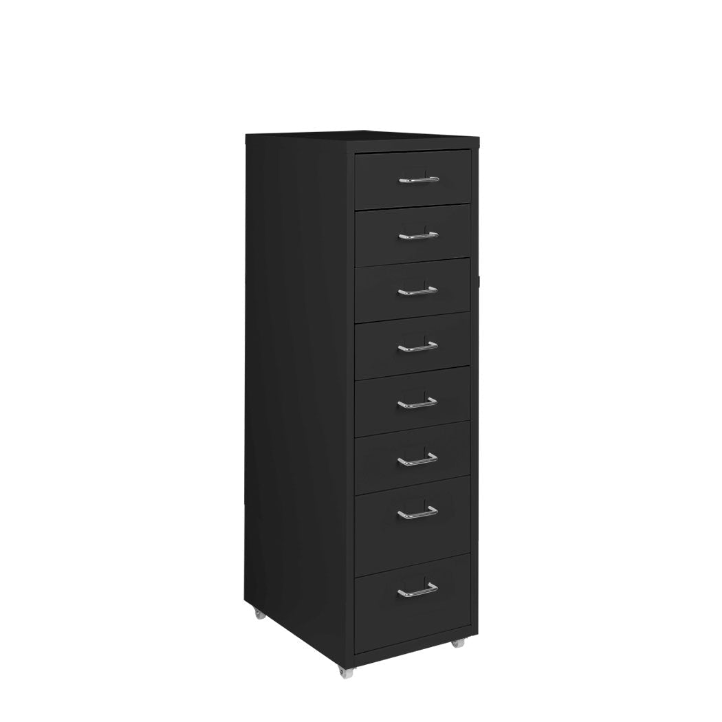 8 - Drawer Steel Office Filing Cabinet with Wheels - Black - Rivercity House & Home Co. (ABN 18 642 972 209) - Affordable Modern Furniture Australia