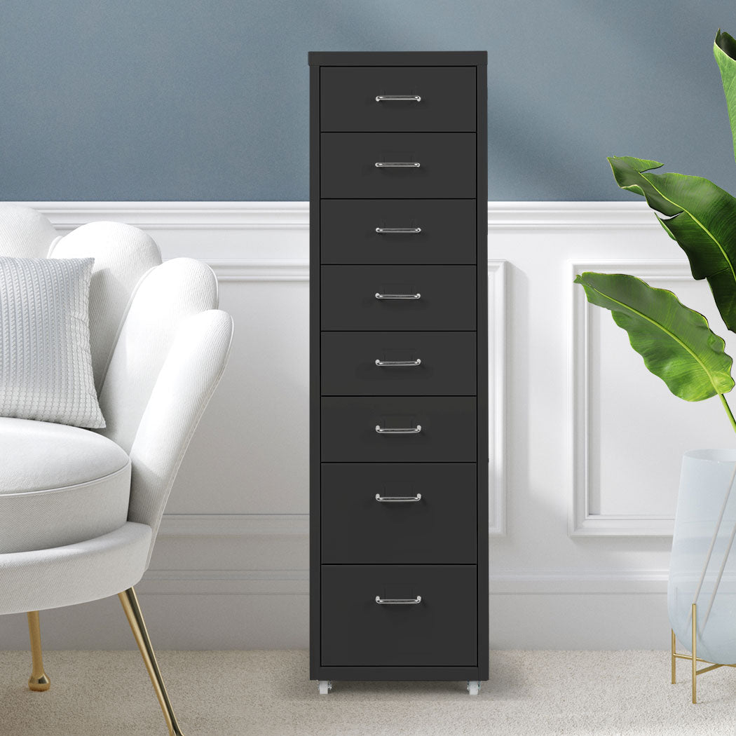 8 - Drawer Steel Office Filing Cabinet with Wheels - Black - Rivercity House & Home Co. (ABN 18 642 972 209) - Affordable Modern Furniture Australia