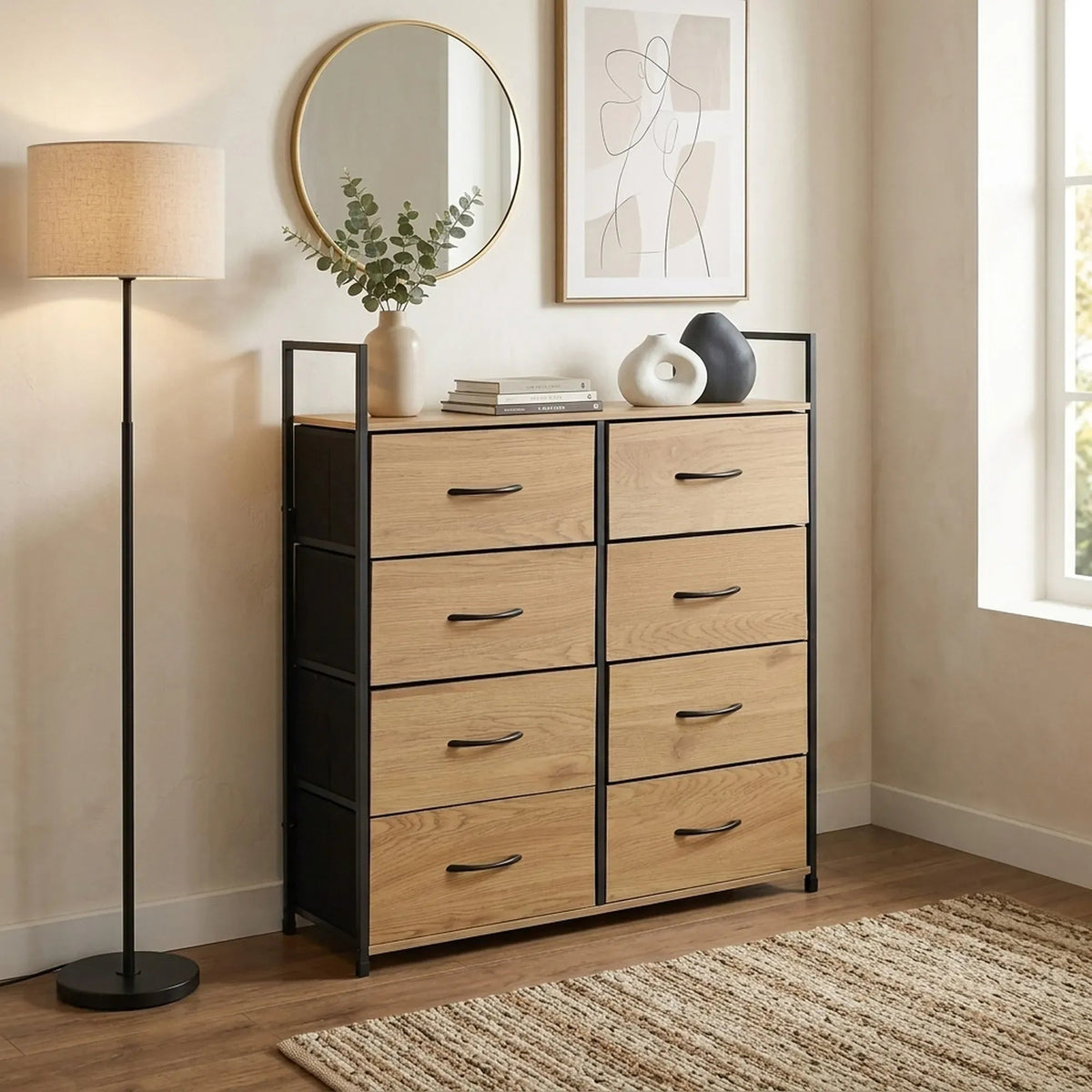 8 Drawer Tallboy Storage Cabinet Rustic Steel and MDF - Brown - Home & Garden > Storage > Storage Cabinets & Lockers - Rivercity House & Home Co. (ABN 18 642 972 209) - Affordable Modern Furniture Australia