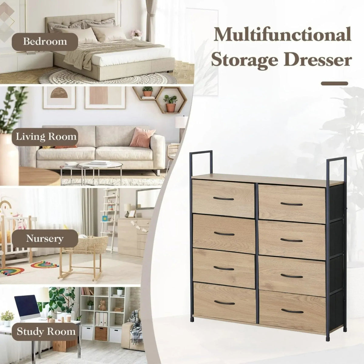 8 Drawer Tallboy Storage Cabinet Rustic Steel and MDF - Brown - Home & Garden > Storage > Storage Cabinets & Lockers - Rivercity House & Home Co. (ABN 18 642 972 209) - Affordable Modern Furniture Australia