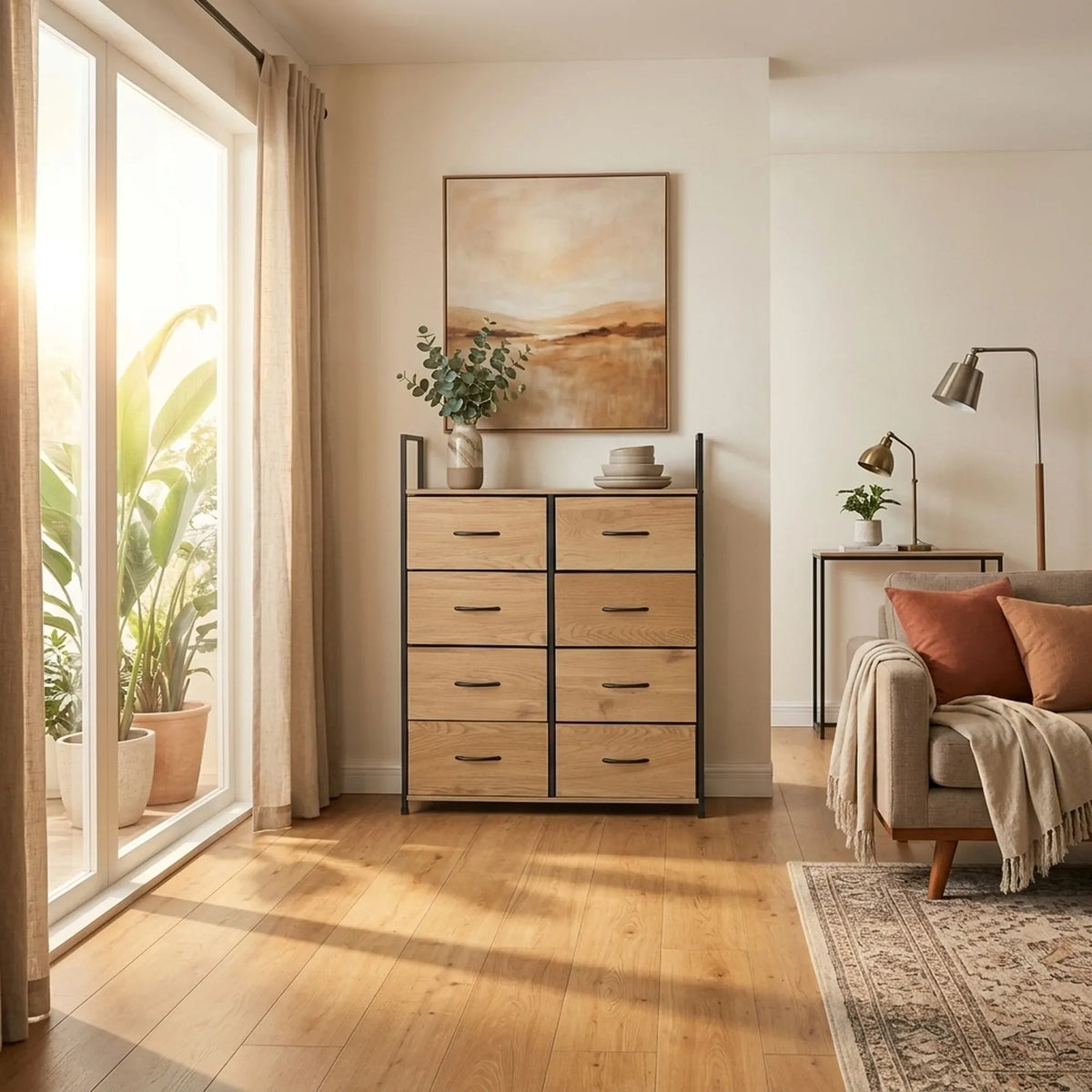 8 Drawer Tallboy Storage Cabinet Rustic Steel and MDF - Brown - Home & Garden > Storage > Storage Cabinets & Lockers - Rivercity House & Home Co. (ABN 18 642 972 209) - Affordable Modern Furniture Australia
