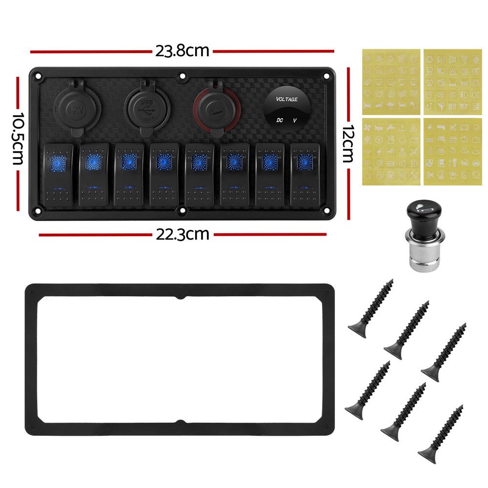 8 Gang 12V Switch Panel For Car Boat Marine USB ON - OFF LED Rocker Toggle - Outdoor > Boating - Rivercity House & Home Co. (ABN 18 642 972 209) - Affordable Modern Furniture Australia
