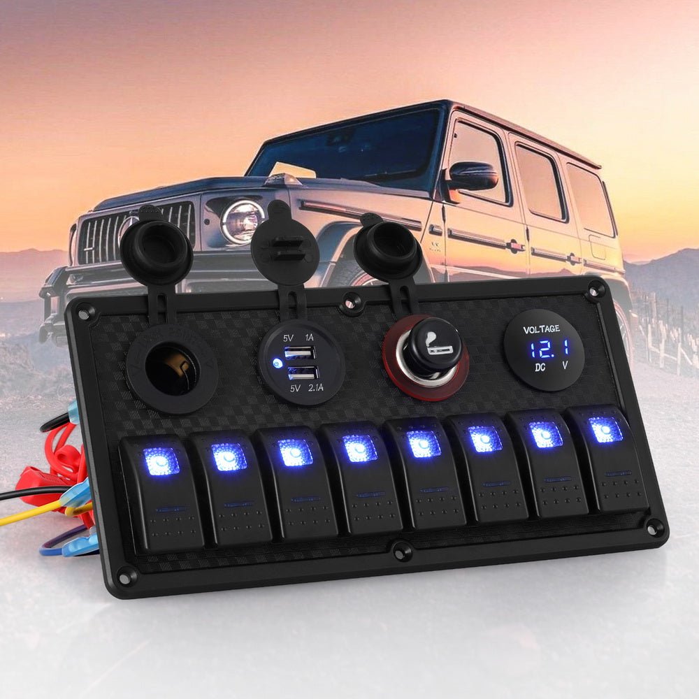 8 Gang 12V Switch Panel For Car Boat Marine USB ON - OFF LED Rocker Toggle - Outdoor > Boating - Rivercity House & Home Co. (ABN 18 642 972 209) - Affordable Modern Furniture Australia