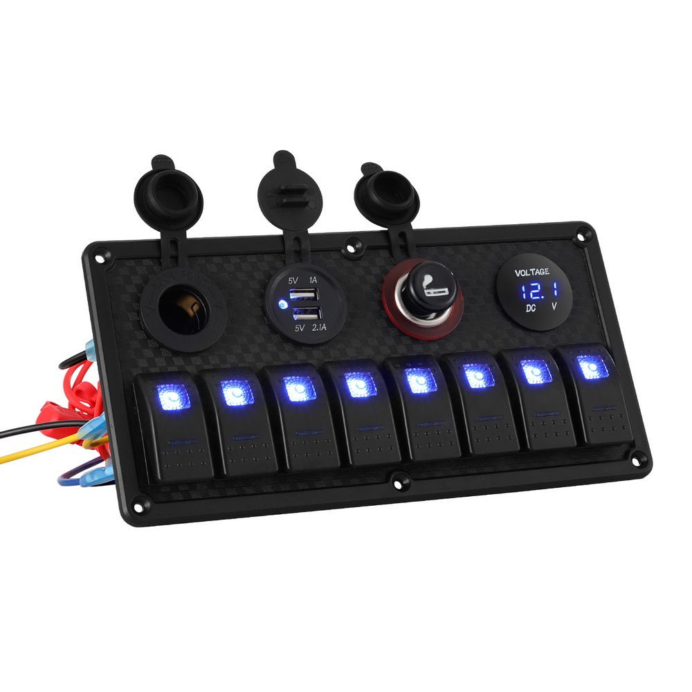 8 Gang 12V Switch Panel For Car Boat Marine USB ON - OFF LED Rocker Toggle - Outdoor > Boating - Rivercity House & Home Co. (ABN 18 642 972 209) - Affordable Modern Furniture Australia