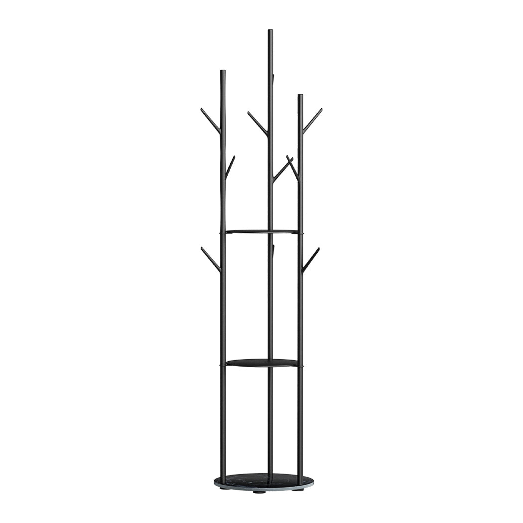 8 - Hook Coat Rack with Shelves Organizer Stand - Black - Rivercity House & Home Co. (ABN 18 642 972 209) - Affordable Modern Furniture Australia