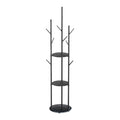 8-Hook Coat Rack with Shelves Organiser Stand - Black
