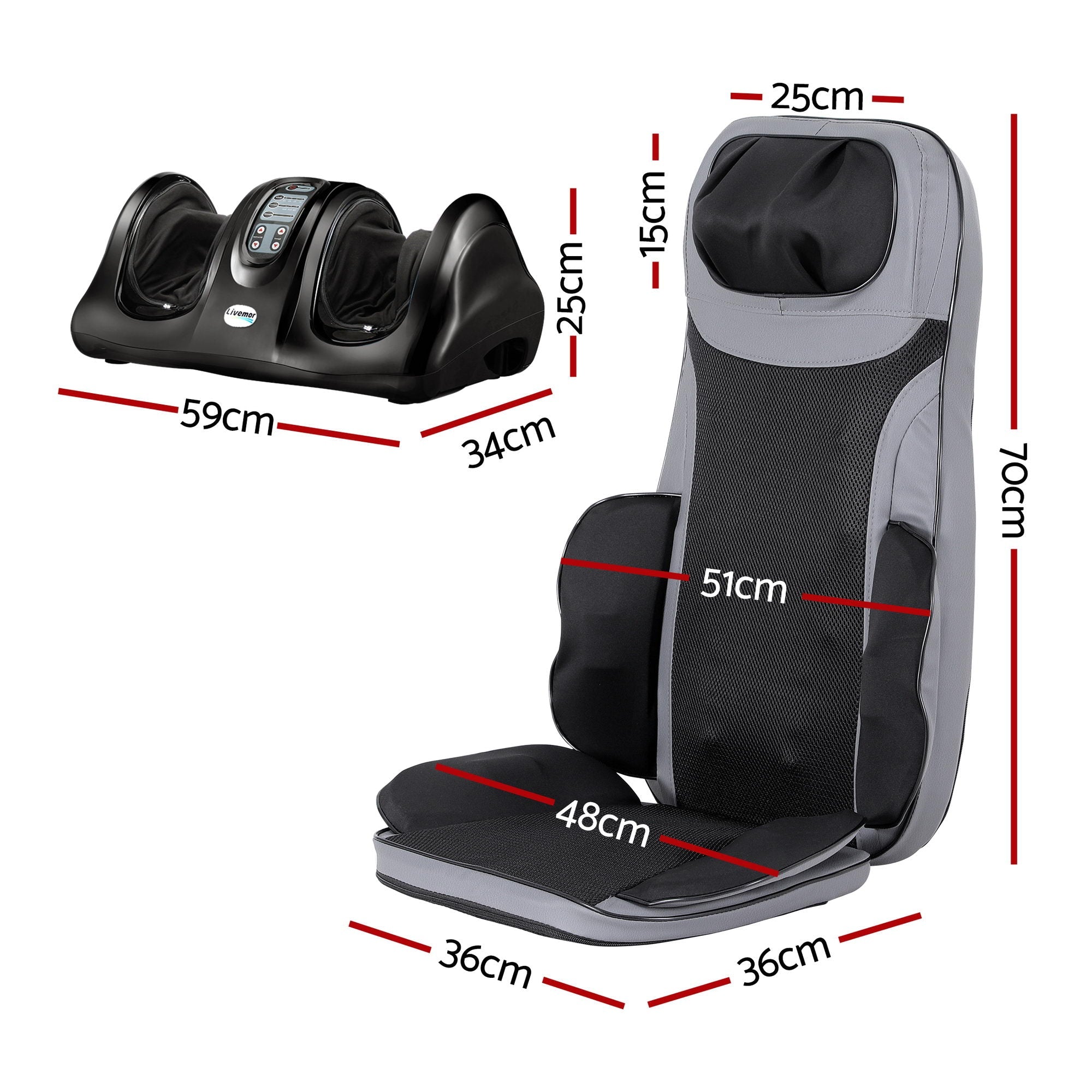 8 - nodes Full Back Massage Seat Cushion Heating With Foot Massagers - Health & Beauty > Massage & Relaxation > Massagers - Rivercity House & Home Co. (ABN 18 642 972 209) - Affordable Modern Furniture Australia