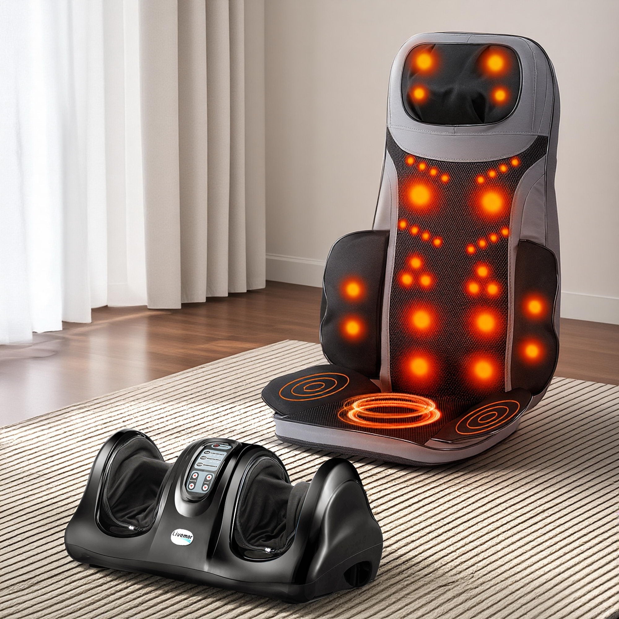 8 - nodes Full Back Massage Seat Cushion Heating With Foot Massagers - Health & Beauty > Massage & Relaxation > Massagers - Rivercity House & Home Co. (ABN 18 642 972 209) - Affordable Modern Furniture Australia
